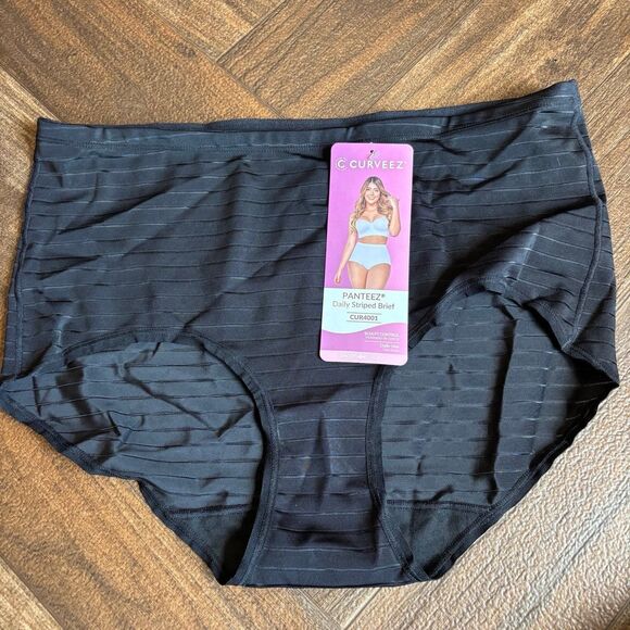 Curveez Women's Daily Striped Smoothing Briefs Light Compression Black XL NWT - Picture 9 of 12
